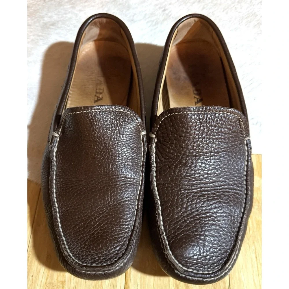 Prada Men's Driving Loafers Brown Leather Size 7.5 2D 1101‎ Made in Italy